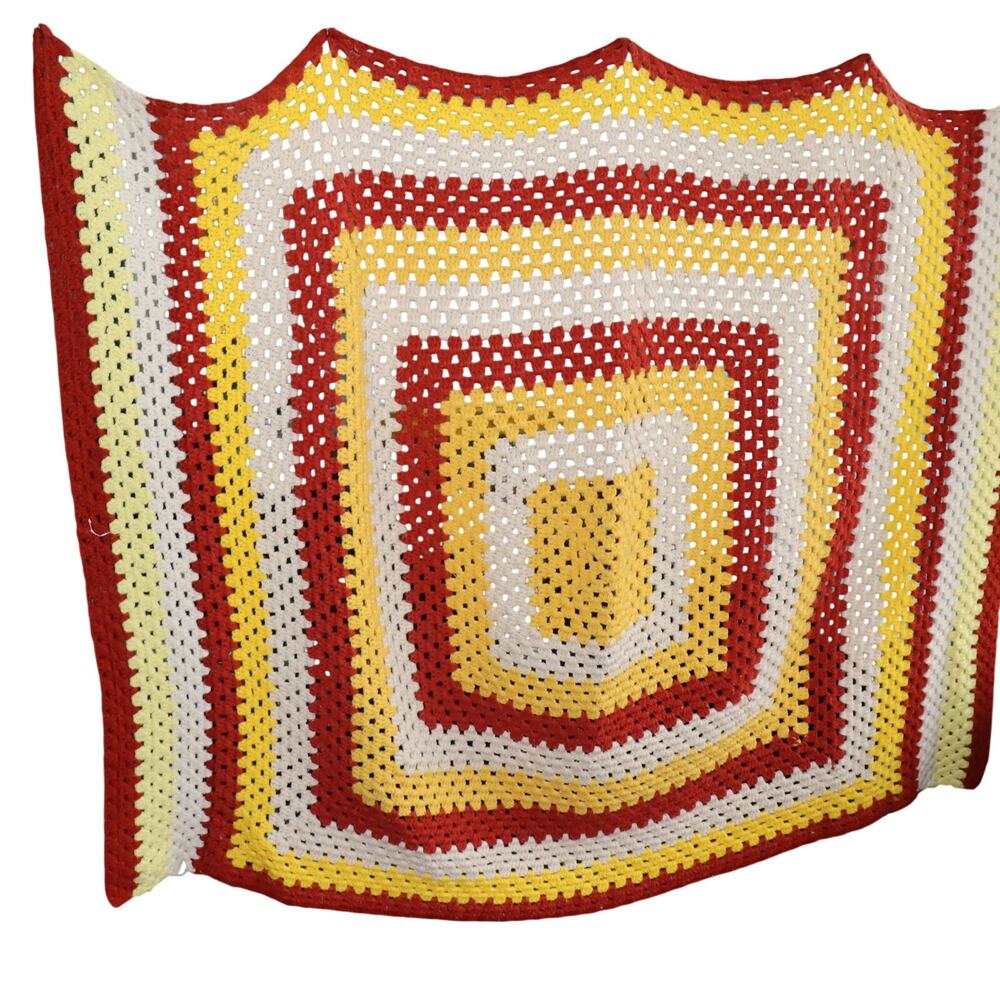 Vintage Crochet Blanket Throw 40x58‎ Red Yellow Striped